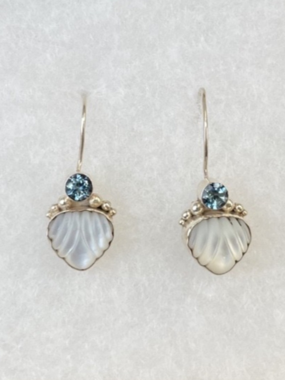 Abalone Heart Drop Earrings with Topaz and Sterling Silver